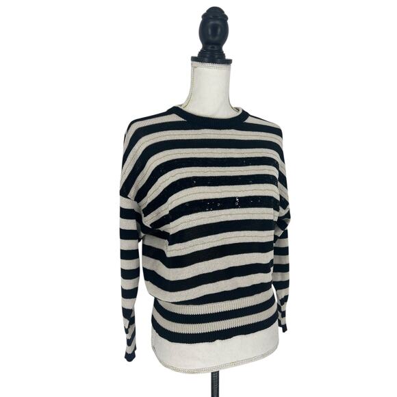 Brunello Cucinelli Wide Striped Crewneck Sequin Embellished Sweater w/ Monili - Picture 6 of 16